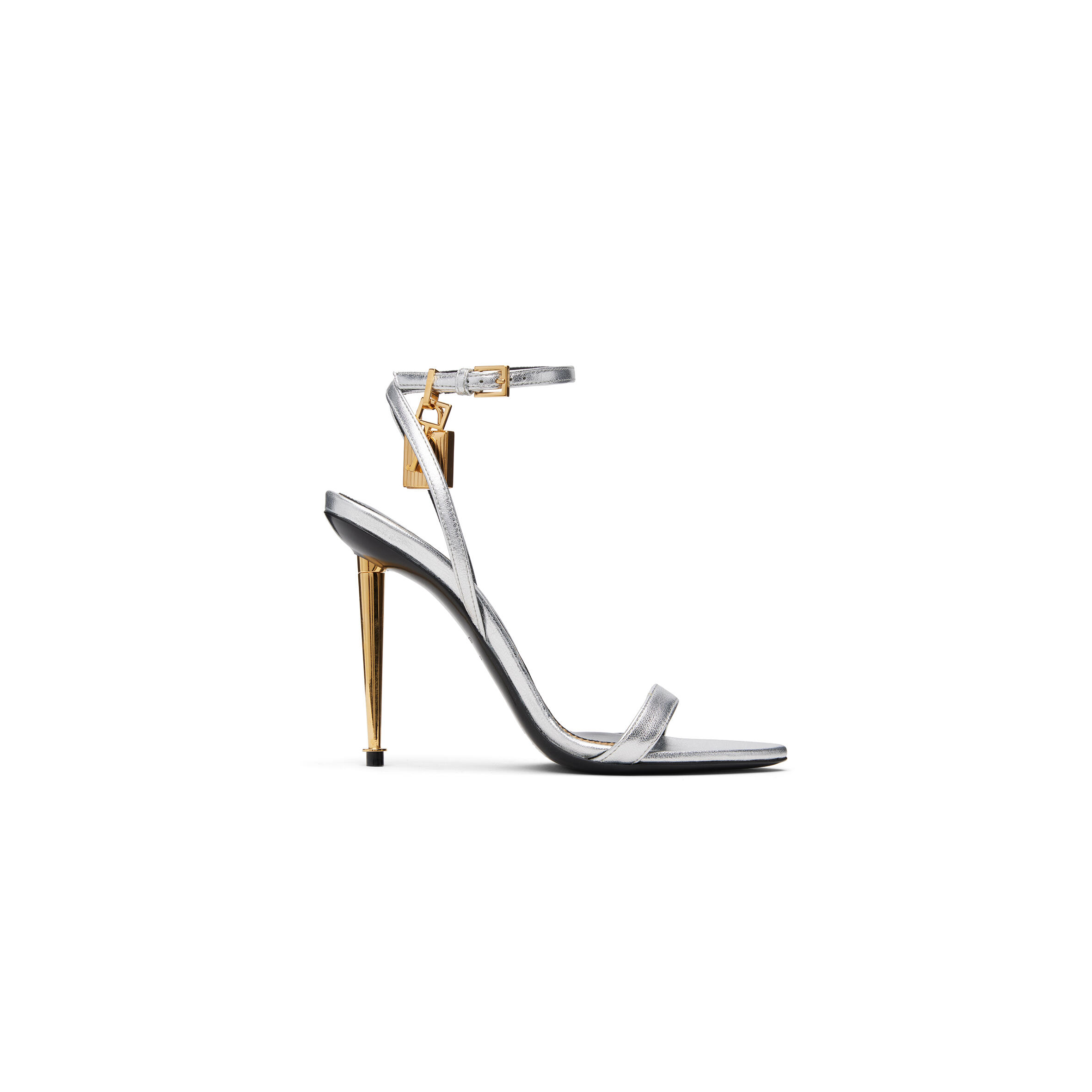 TOM FORD GOLD NAPPA PADLOCK POINTY NAKED HEELED SANDALS W2272J 